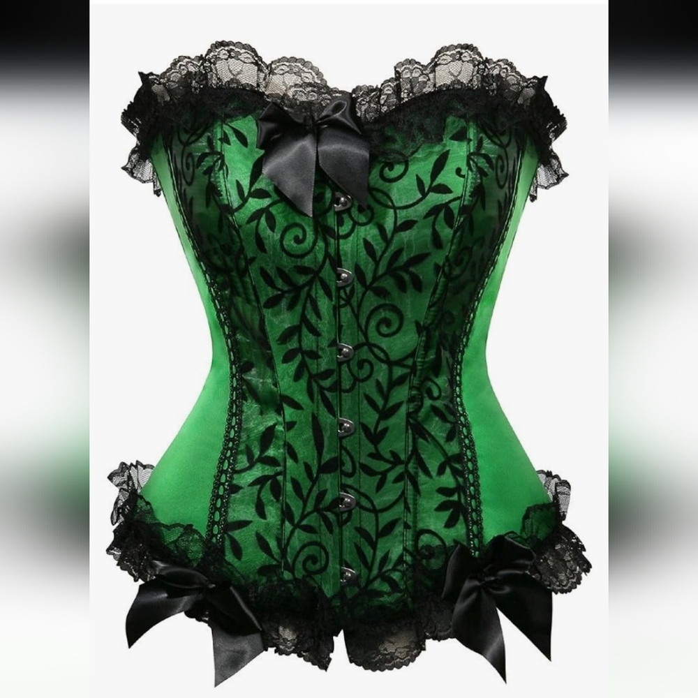 Elegant Green And Black Lace Corset Bustier Shapewear Body Shaper Top.  Size 6XL